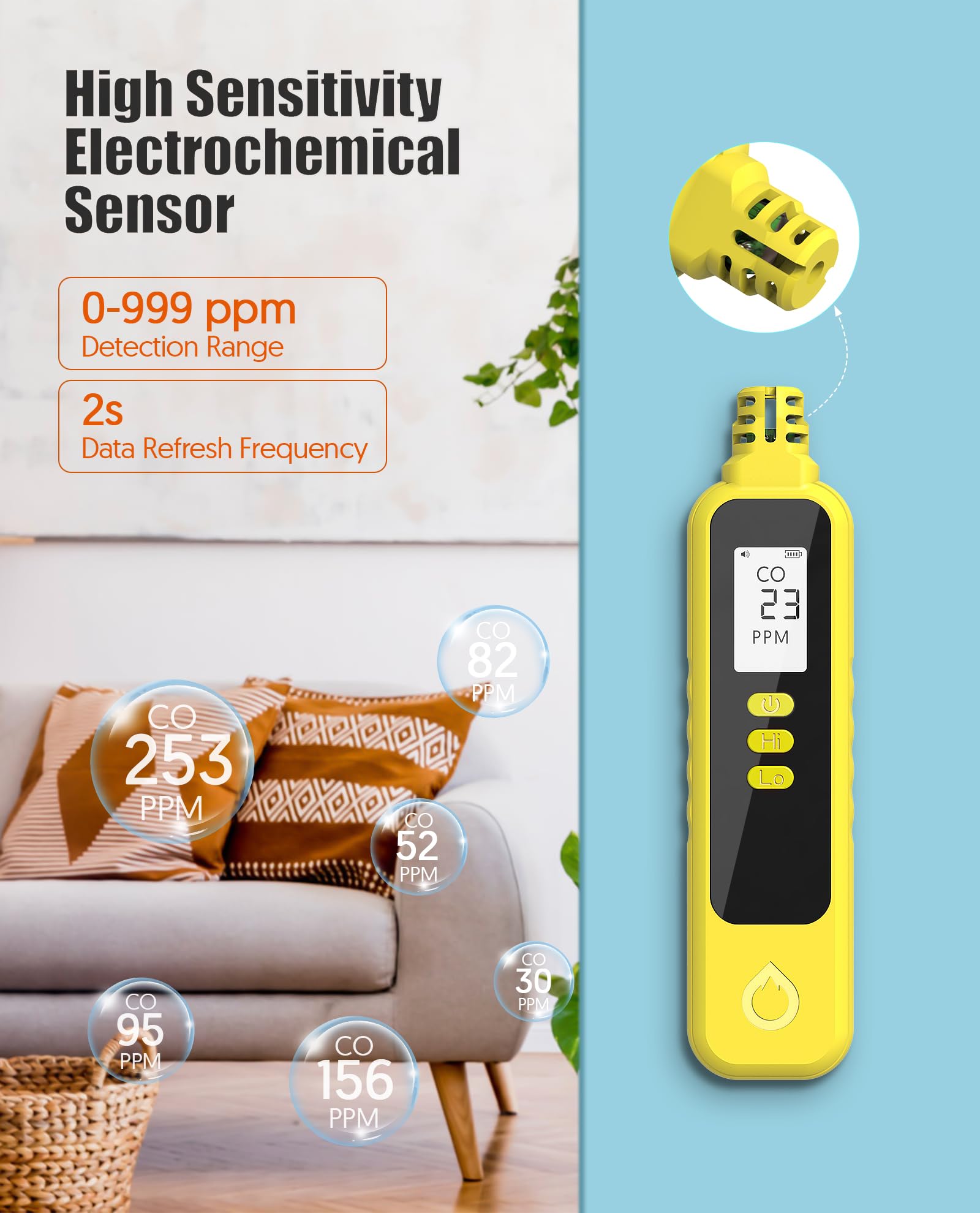 PUTECCH Carbon Monoxide Detectors, Portable CO Detector Battery Powered, Handheld Carbon Monoxide Monitor Alarm Detector with LCD Display for Home/Outdoor/Travel (Batteries Included)