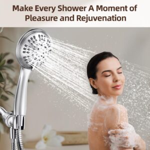 High Pressure Shower Heads with Handheld 6 Spray Settings Detachable Shower Head Set with Extra Long Hose 60 Inches Multi Angle Adjustable Brass Swivel Ball Bracket for Low Water Pressure