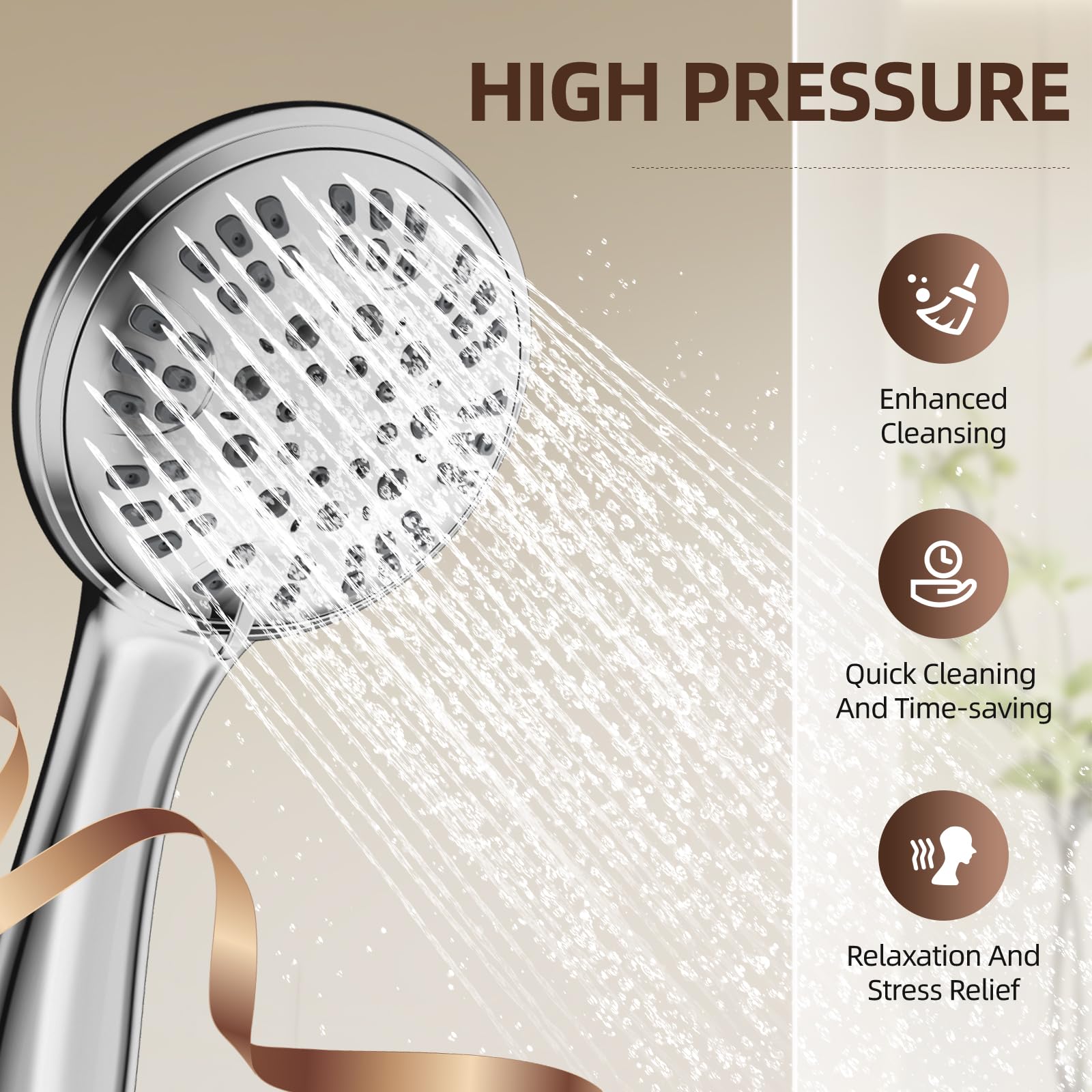 High Pressure Shower Heads with Handheld 6 Spray Settings Detachable Shower Head Set with Extra Long Hose 60 Inches Multi Angle Adjustable Brass Swivel Ball Bracket for Low Water Pressure