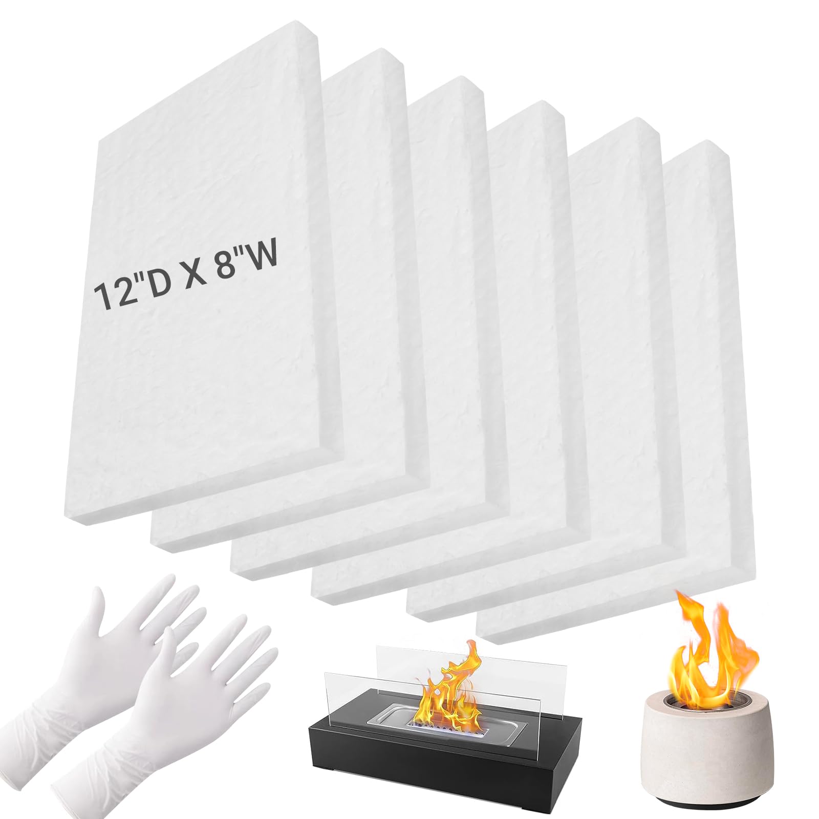 6 Pieces Ceramic Wool Sponge Replacement for Tabletop Fire Pit Bowl to Extend Burning Time - Ceramic Wool Wick Insulation for Bioethanol Fuel Fireplace (12" D x 8" W x 2" H)