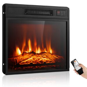 oralner electric fireplace insert 18 inch, recessed fireplace heater with 3 led flame effects, remote control & 6h timer, overheating protection, fireplace insert for tv stand, 1400w, black