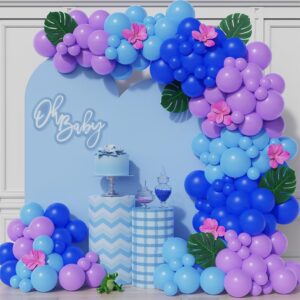 140pcs blue purple balloon arch garland kit royal blue pastel purple blue balloons for kids birthday hawaii tropical luau video gaming outer space party baby shower decorations