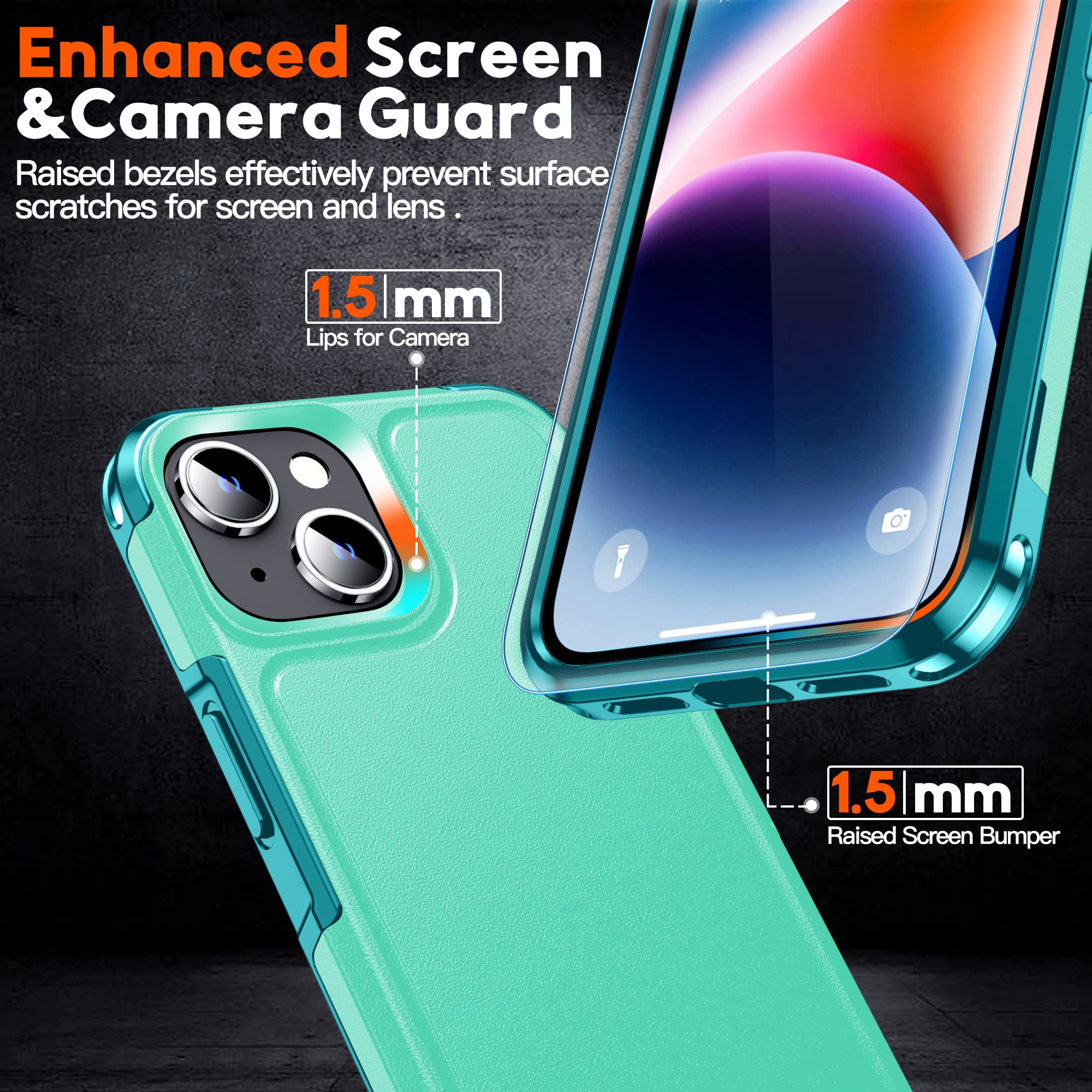 MOZOTER Magnetic for iPhone 14 Case & iPhone 13 Case with [2 Pcs Glass Screen Protector],[12 FT Shockproof Compatible with Magsafe][Heavy Duty] Phone Case Cover for iPhone 14/13,6.1"-Light Green