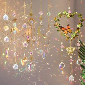 7Pieces Crystal Sun Catchers Window Hanging Prism Moon Crystal Dream Catcher Silver Rainbow Maker Garden Car Decoration Outdoor