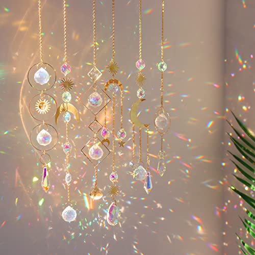 7Pieces Crystal Sun Catchers Window Hanging Prism Moon Crystal Dream Catcher Silver Rainbow Maker Garden Car Decoration Outdoor