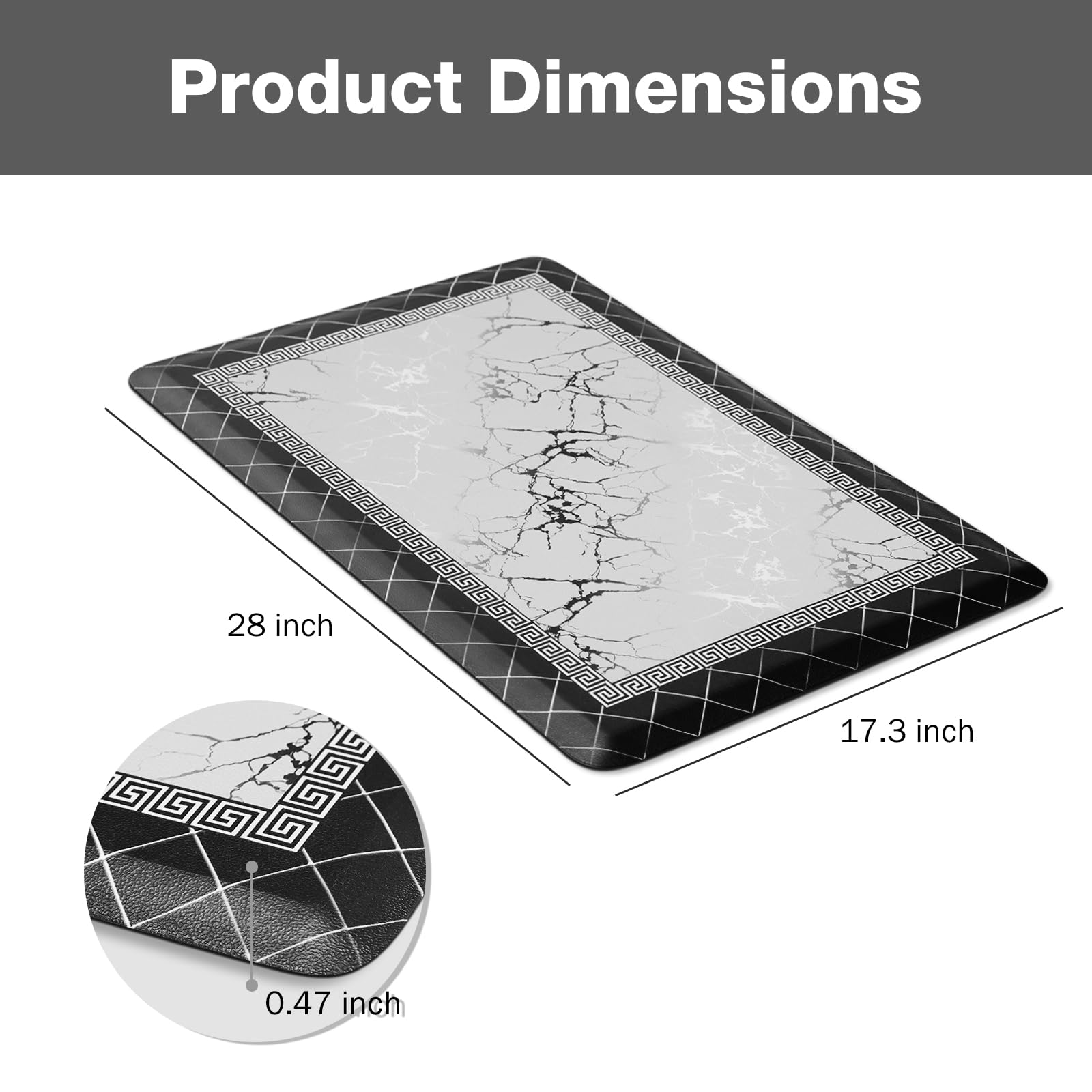 Opulentix Marble Kitchen Mat, 1/2 Inch Thick Black and Gold Waterproof Kitchen Rugs Non Slip, Cushioned Anti Fatigue Kitchen Mats for Floor Standing Desk Office in Front of Sink, 17.3"x28"