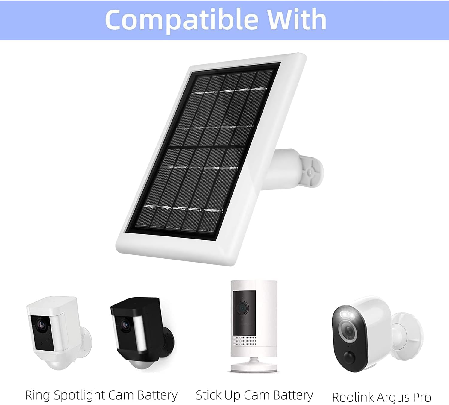 Ring Camera Solar Panel Charger,5W Solar Panels for Ring Stick Up Cam/Ring Spotlight Cam Battery/Spotlight Cam Plus/Spotlight Cam Pro/Outdoor Wireless Security Camera (1, White)
