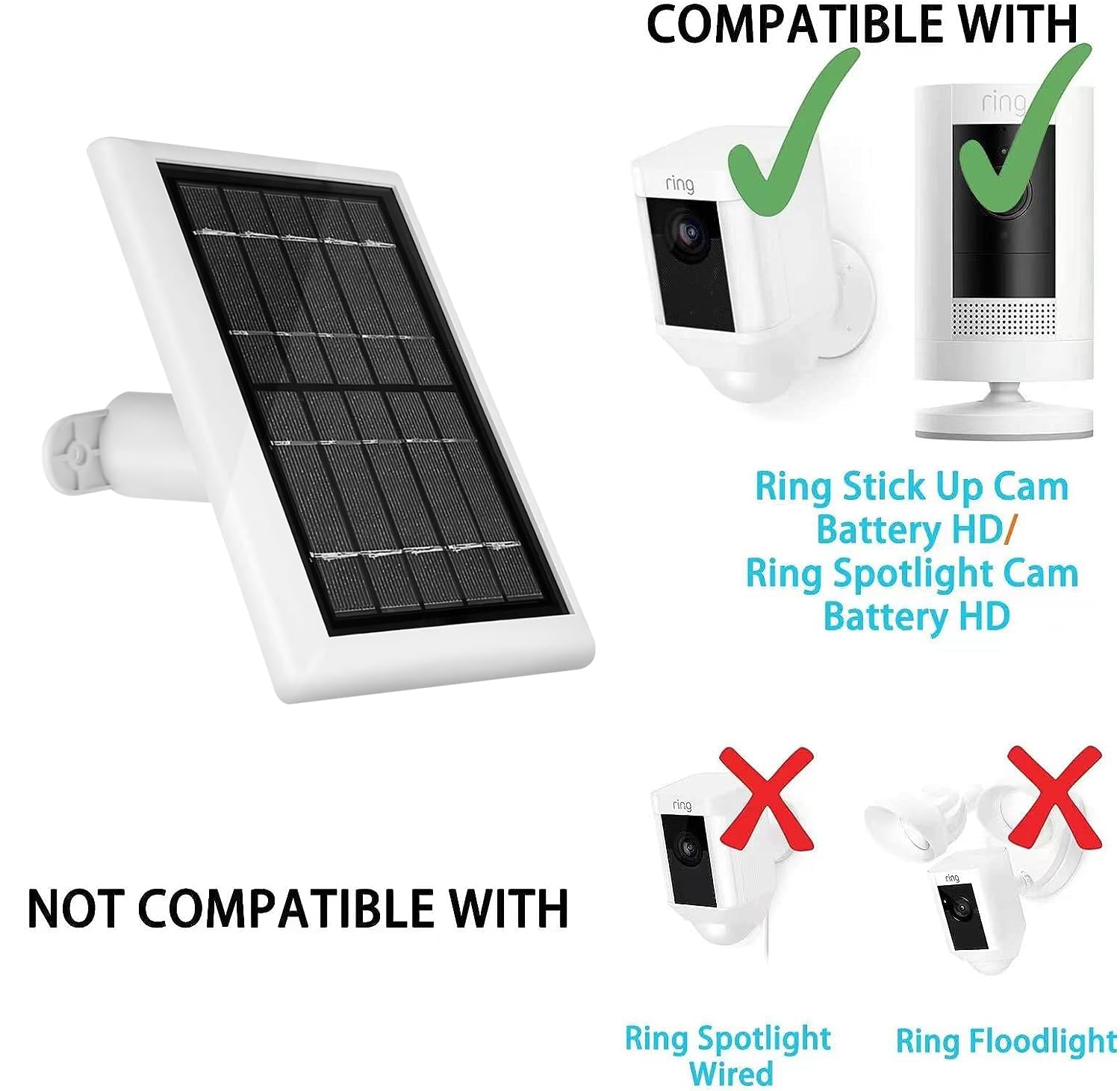 Ring Camera Solar Panel Charger,5W Solar Panels for Ring Stick Up Cam/Ring Spotlight Cam Battery/Spotlight Cam Plus/Spotlight Cam Pro/Outdoor Wireless Security Camera (1, White)
