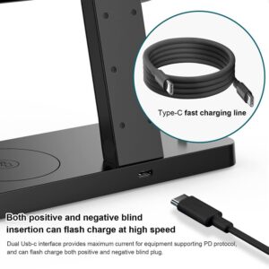 Magnetic Charging Station,PDKUAI for MagSafe 4 in 1 Fast Wireless Charger Stand for iPhone 15,14,13,12 Pro/Max/Mini/Plus, Apple Watch 9/8/7/6/SE/5/4/Ultra and Airpods Pro/3/2/1 with Adapter-Black