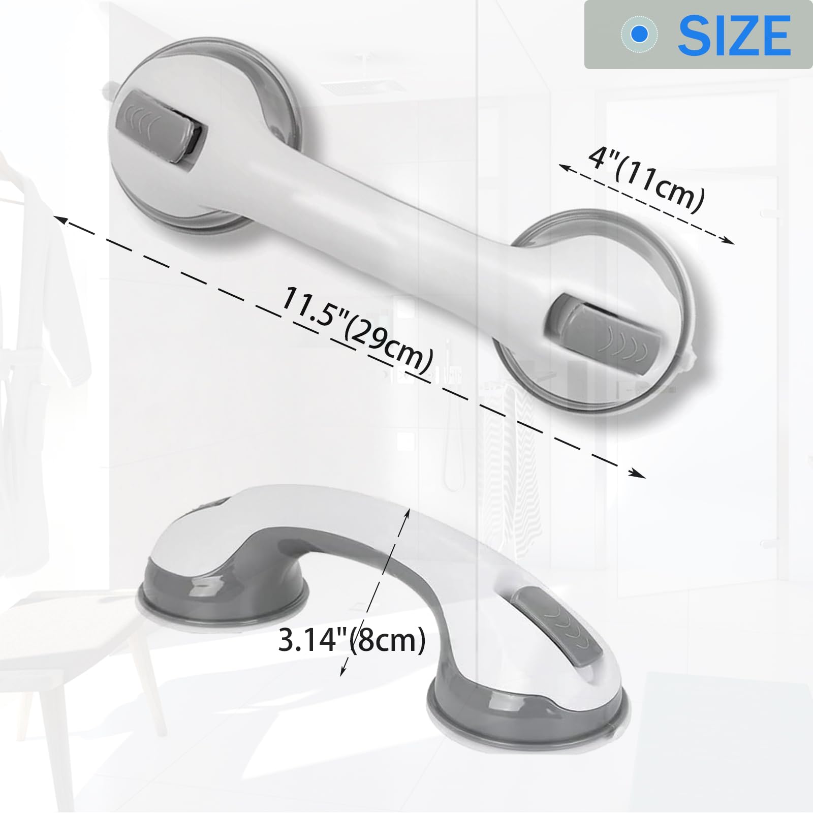 Shower Handle 12 inch, Grab Bars for Bathtubs and Showers (2 Pack), with Strong Hold Suction Cup Handle, Bathroom Grab Bar for Seniors, Safety Bars for Shower Bench