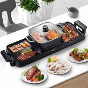 VEVOR 2 in 1 Electric Grill and Hot Pot, 2400W BBQ Pan Grill and Hot Pot, Multifunctional Teppanyaki Grill Pot with Dual Temp Control, Smokeless Hot Pot Grill with Nonstick Coating for 1-8 People