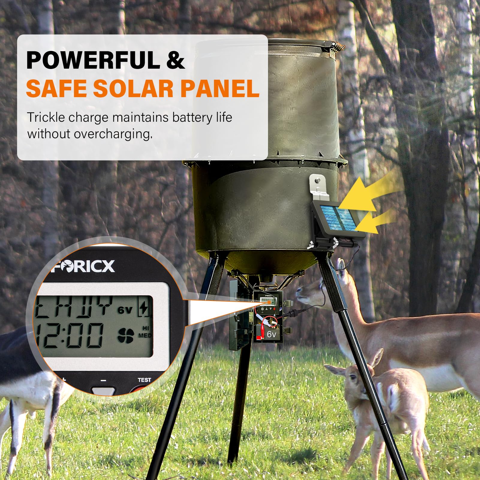 6V Solar Panel for Deer Feeder, Efficient Solar Panel Charger w/Adjustable Mounting Bracket & Alligator Clips, 6V Solar Panel Compatible with Game Feeder Timer & 6V Rechargeable Batteries