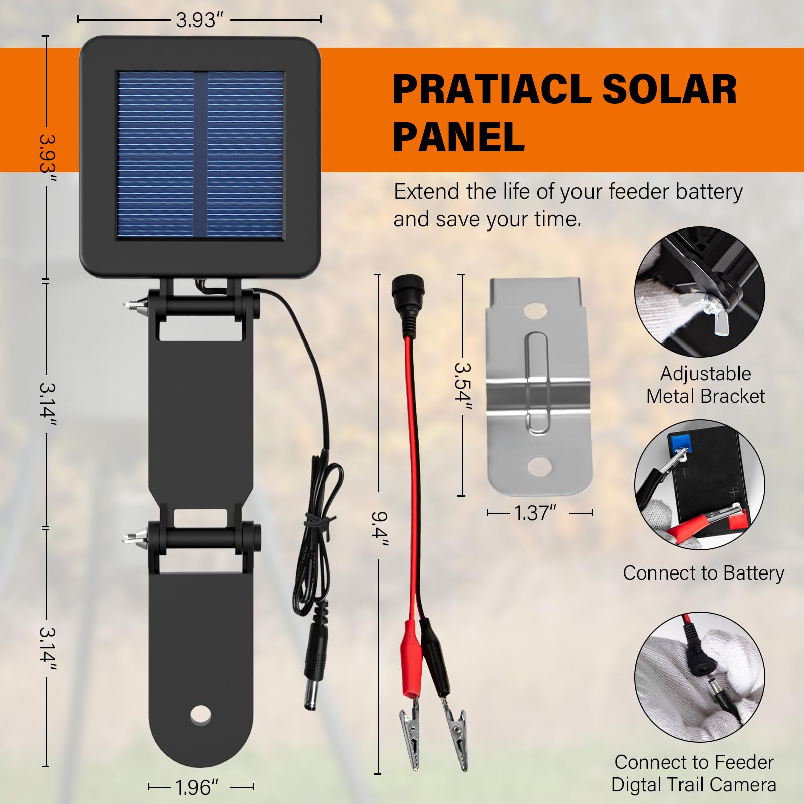 6V Solar Panel for Deer Feeder, Efficient Solar Panel Charger w/Adjustable Mounting Bracket & Alligator Clips, 6V Solar Panel Compatible with Game Feeder Timer & 6V Rechargeable Batteries