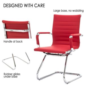 HNY Leather Office Guest Chairs & Reception Chairs Set of 10, Modern Waiting Room Chairs with Arms, Desk Chair no Wheels with Sled Base for Waiting Room/Conference Room, Burgundy