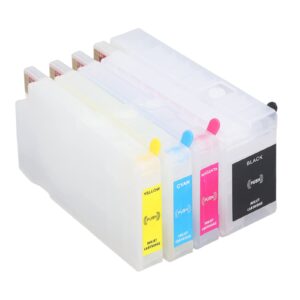 fafeicy 4 color ink cartridge, ink cartridge,4 colors refillable ink box replacement printer accessories with permanent for priting, rods (hp 711 bk/c/m/y)