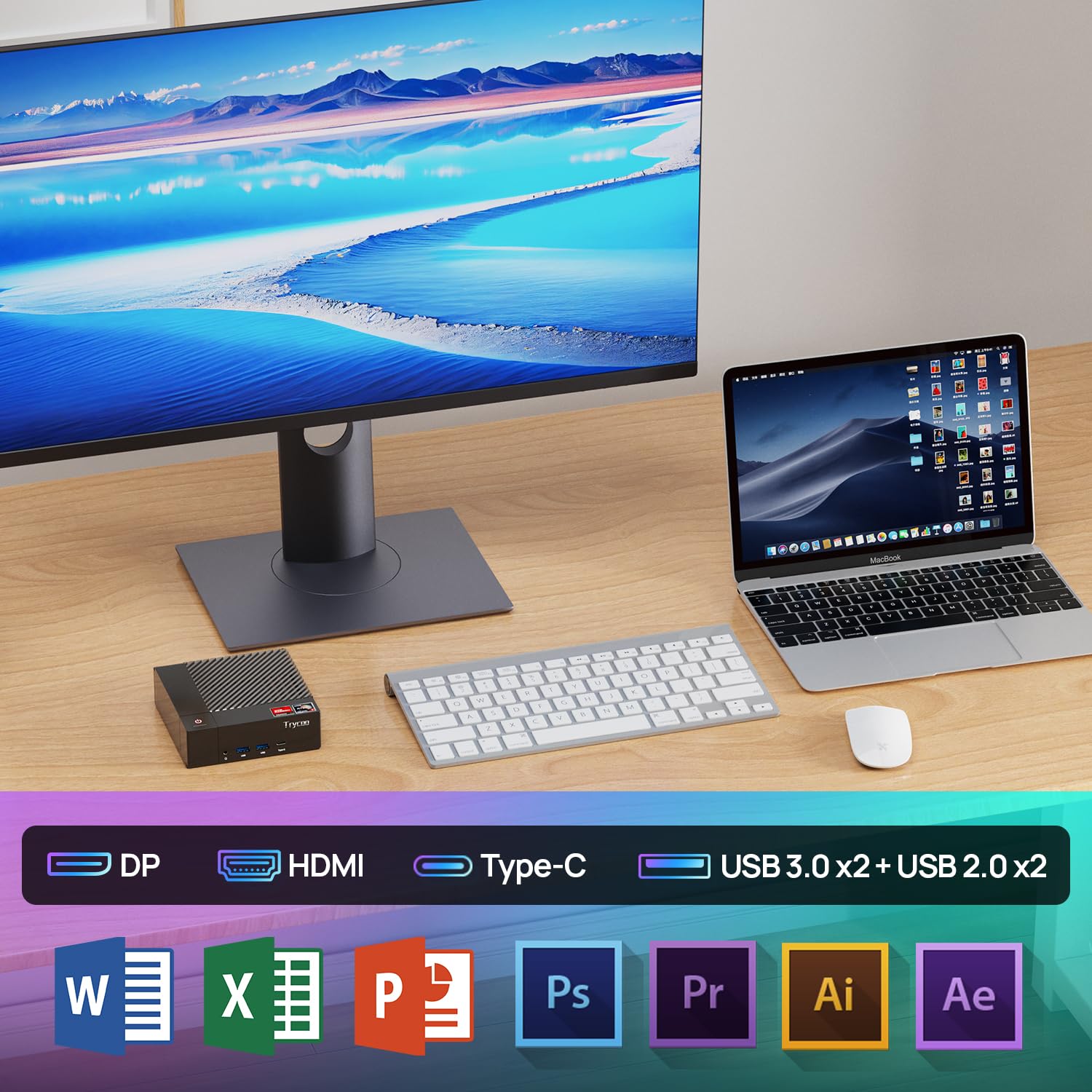 Trycoo HA-2 Mini PC, AMD Ryzen 7 5800U (8C/16T, up to 4.4Ghz), 16GB RAM 512GB M.2 2280 SSD, Win 11 Pro Mini Desktop Computer 4K@60Hz HD 2.0/DP/Type-C/WiFi 6/BT5.2/USB3.2