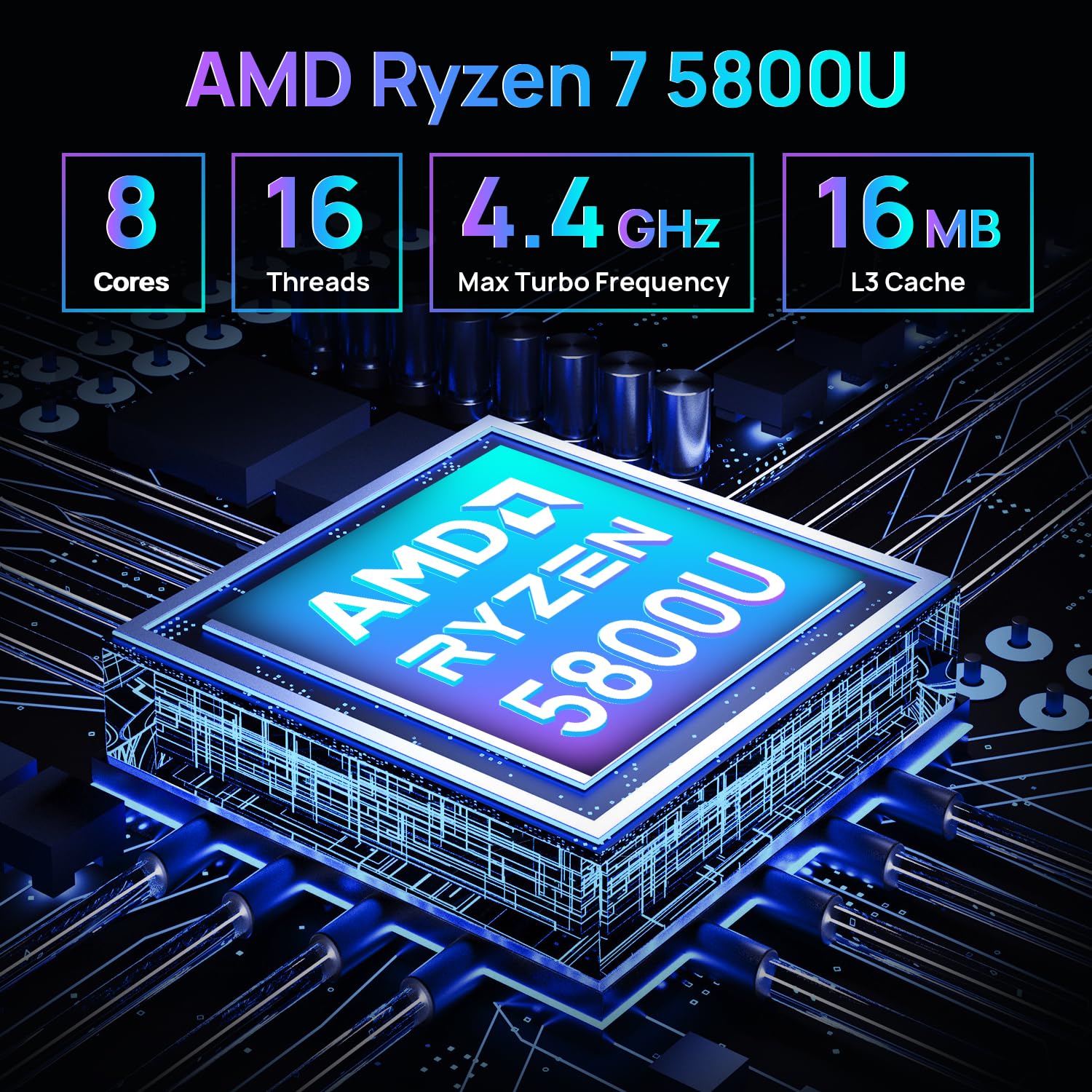 Trycoo HA-2 Mini PC, AMD Ryzen 7 5800U (8C/16T, up to 4.4Ghz), 16GB RAM 512GB M.2 2280 SSD, Win 11 Pro Mini Desktop Computer 4K@60Hz HD 2.0/DP/Type-C/WiFi 6/BT5.2/USB3.2