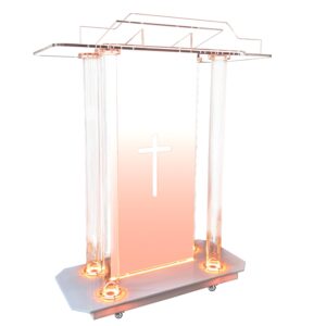 deenkk Cross Acrylic Pulpits for Churches, Clear Church Podium with 16 Colors Led Lights & Wheels, 46” Acrylic Podium with Incline Reading Platform for Church Wedding Concert Speech Classroom