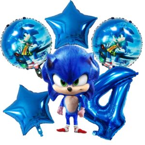 6pcs blue hedgehog balloons, blue hedgehog birthday party supplies, suitable for 4-year-old children's birthday parties and theme activities (4 year old balloons)