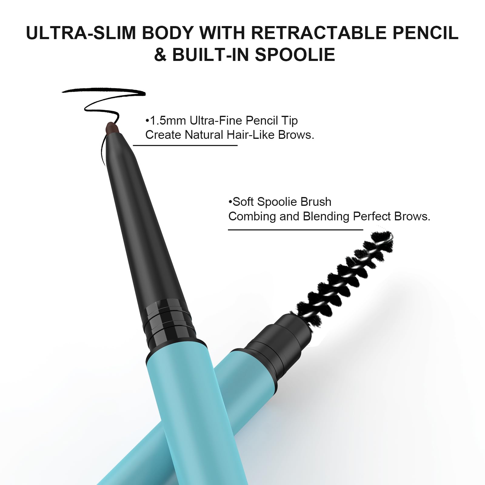 TurritopsisD Ultra-thin Brow Pencil 【2-Pack Light Brown】 Eyebrow Pencil Waterproof Smudge-proof Precise Fine-tip Ultra-slim Built-in Soft Spoolie Brush