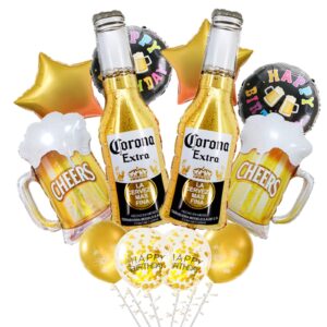 12pcs corona beer mug themed party supplies, men women boys girls birthday party balloon decoration, corona beer pentagram aluminum film latex balloon decorations