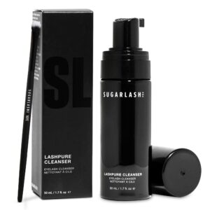 sugarlash pro lashpure cleanser with cleansing brush | lash shampoo for lash extensions | ph-balanced & sls-free eyelash extension cleanser, removes makeup & oil | 50ml / 1.7 fl. oz