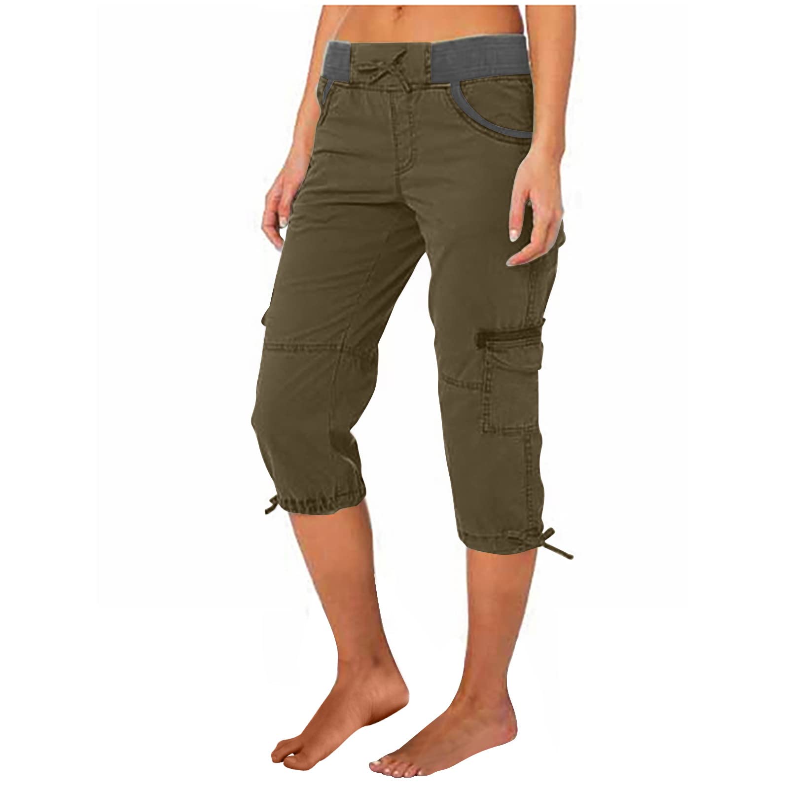 My Orders Womens High Waisted Knee Length Cargo Pants Tapered Pants Combat Military Trousers Available in Plus Size Army Green M Cargo camo Pants