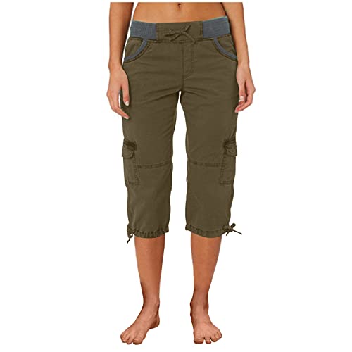 My Orders Womens High Waisted Knee Length Cargo Pants Tapered Pants Combat Military Trousers Available in Plus Size Army Green M Cargo camo Pants