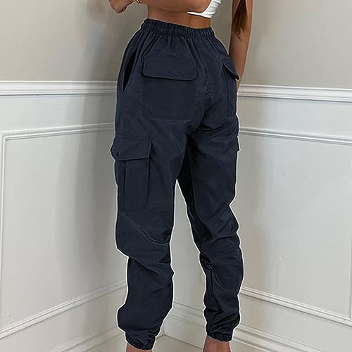 Warehouse Amazon Warehouse Deals Women Cargo Pants Combat Military Trousers Drawstring Elastic Waist Tapered Pants Baggy Slacks with Multiple Pockets Navy 2X Gray Pants for Women