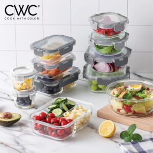COOK WITH COLOR Premium 32-Pc. Borosilicate Glass Food Container Set with Dividers - 4 Rectangles, 8 Rounds, 4 Squares - Leakproof Lids - Meal Prep, Storage