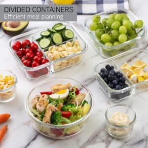 COOK WITH COLOR Premium 32-Pc. Borosilicate Glass Food Container Set with Dividers - 4 Rectangles, 8 Rounds, 4 Squares - Leakproof Lids - Meal Prep, Storage