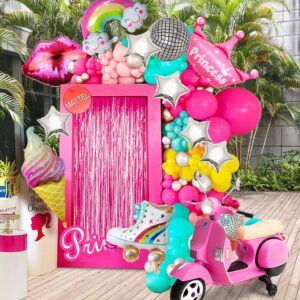 137pcs pink teal balloon garland arch kit with hot pink silver disco roller skate balloon for priness theme birthday party girl summer by beach pool party decorations