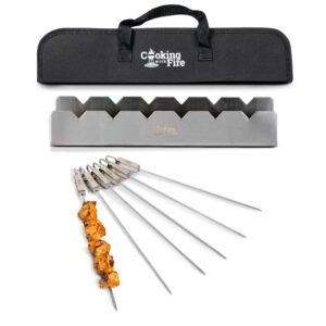 Metal Skewers for Kabobs - Shish Kabob Skewers for Grilling with Slider Plus Skewer Holder, 18" Long Flat Skewers for Kabobs 12" Kabob Rack Holds Stainless Steel Skewers for Grilling-Cooking With Fire