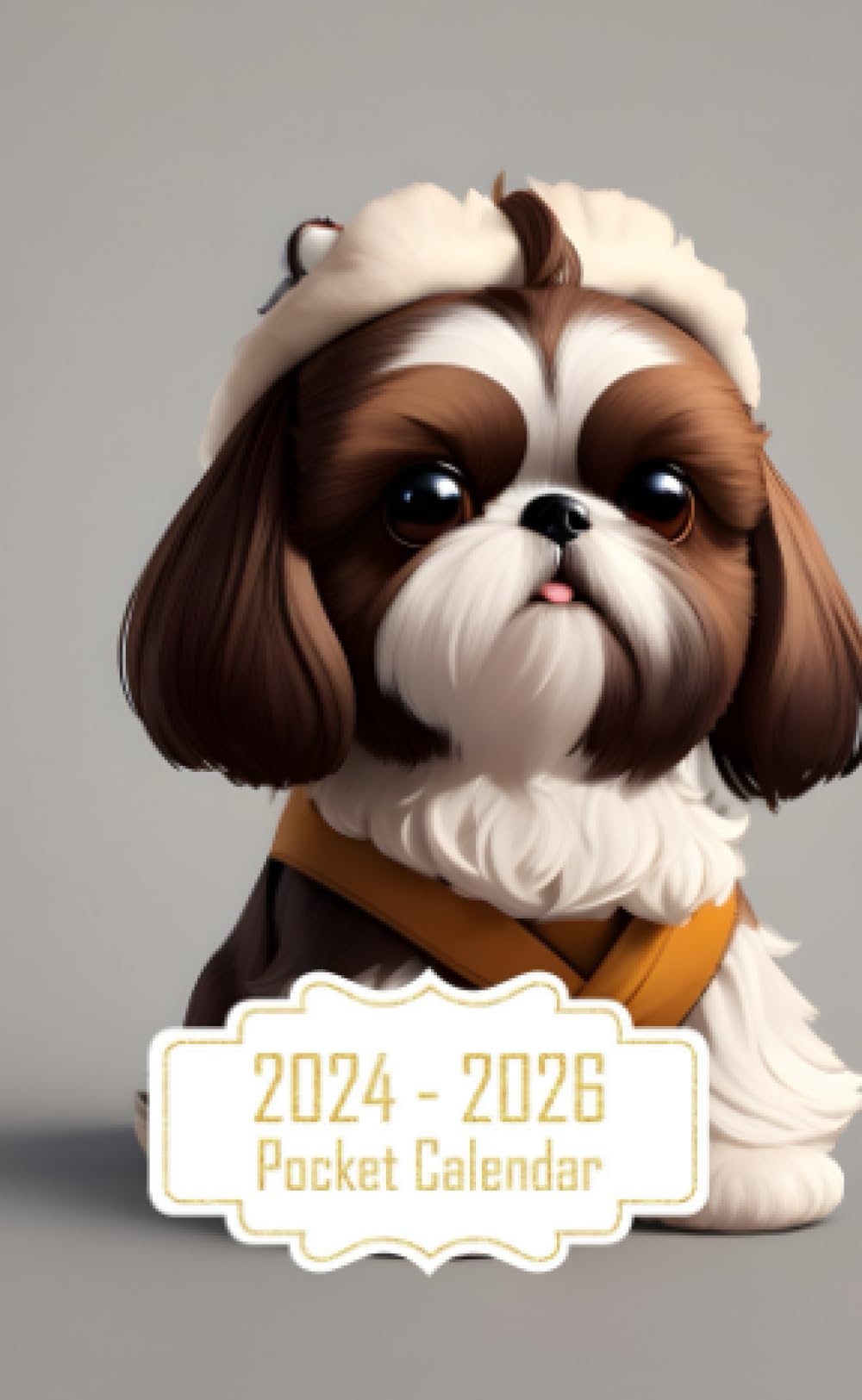 Pocket Calendar 2024-2026: Two-Year Monthly Planner for Purse , 36 Months from January 2024 to December 2026 | Cartoon cute brown Shih Tzu | Vermeer style