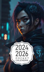 pocket calendar 2024-2026: two-year monthly planner for purse , 36 months from january 2024 to december 2026 | anime style 3d girl | futuristic militar tactical gear