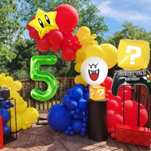 134PCS Red Blue Yellow Green Balloon Garland Arch Kit with Cloud Mushroom Star Balloons for Cartoon & Video Game Theme Super Bros Birthday Mario inspired Party Decorations