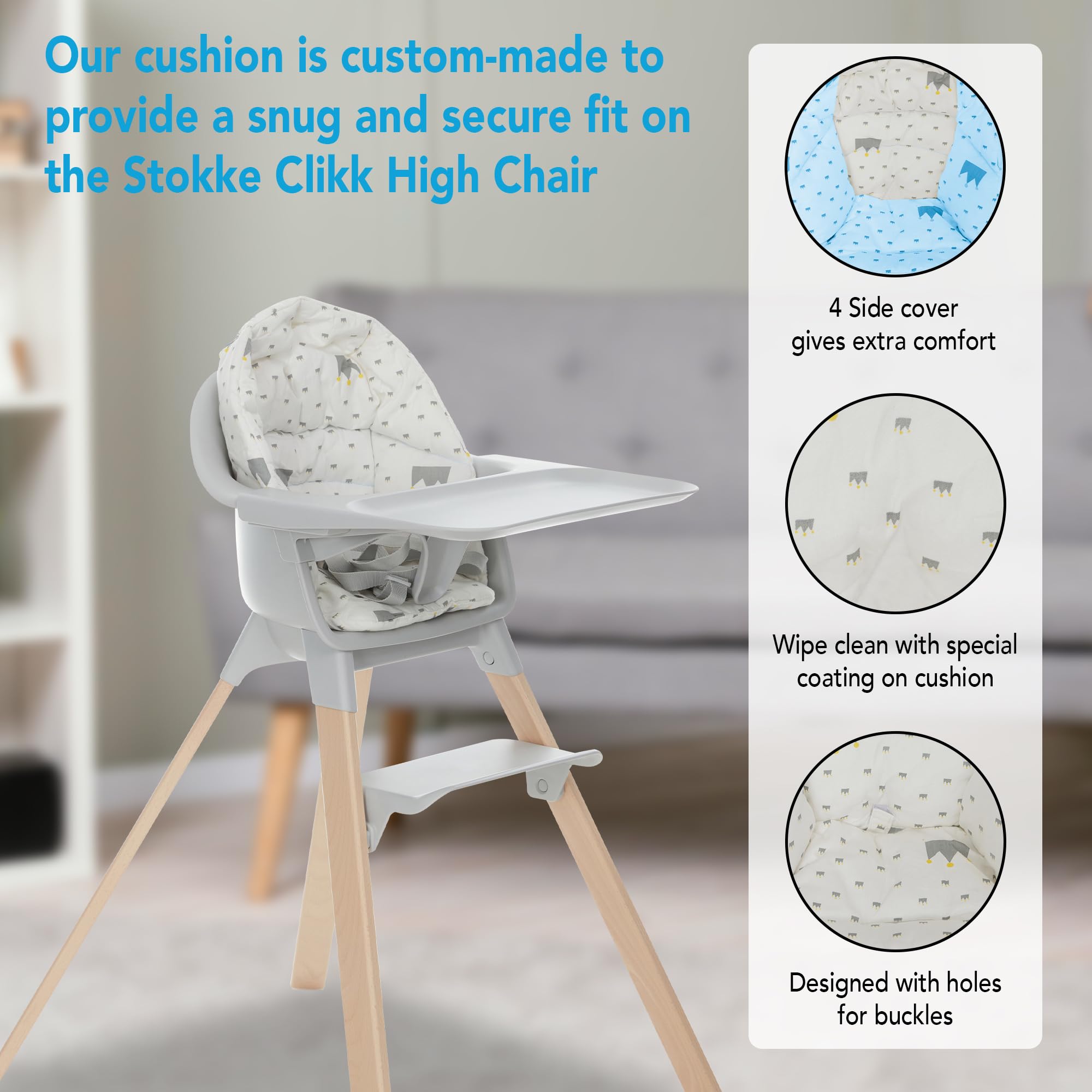 High Chair Seat Cushion Compatible with Stokke Clikk High Chair - Soft 100% Cotton Seat Pad for Stokke Clikk High Chair - Machine Washable