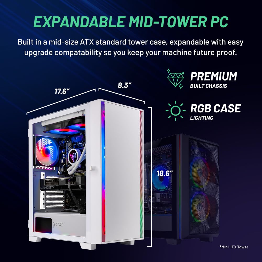 Skytech Gaming Shiva Gaming PC, Intel i7 12700F 2.1 GHz, RTX 4060, 1TB NVME, 16GB DDR4 RAM 3200, 600W Gold PSU Wi-Fi, Win 11 Home, RGB-Keyboard and RGB-Mouse Included