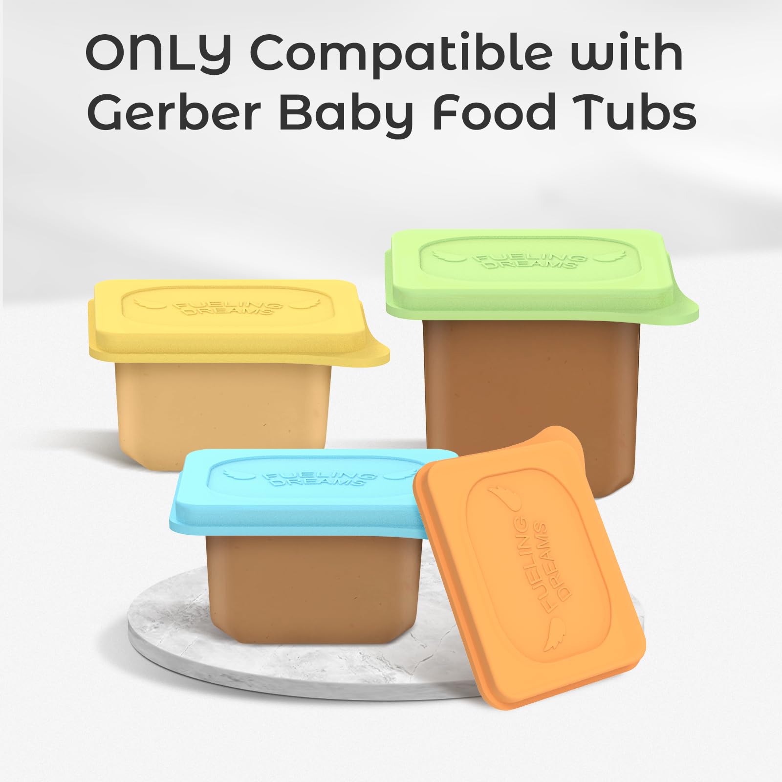 Giichen Baby Food Lids Compatible with Gerber Food Containers, BPA Free Silicone Baby Food Containers Lids for Baby Food Storage, Reusable and Dishwasher Safe - 4 Pack (Container not Included)