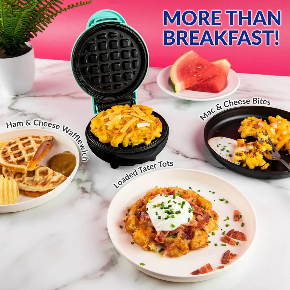 Mini Maker Waffle Maker 5“ Non-Stick Waffler Iron Stuffler Stuffed Wafflera Adjustable Browning Control, Heart, Azure