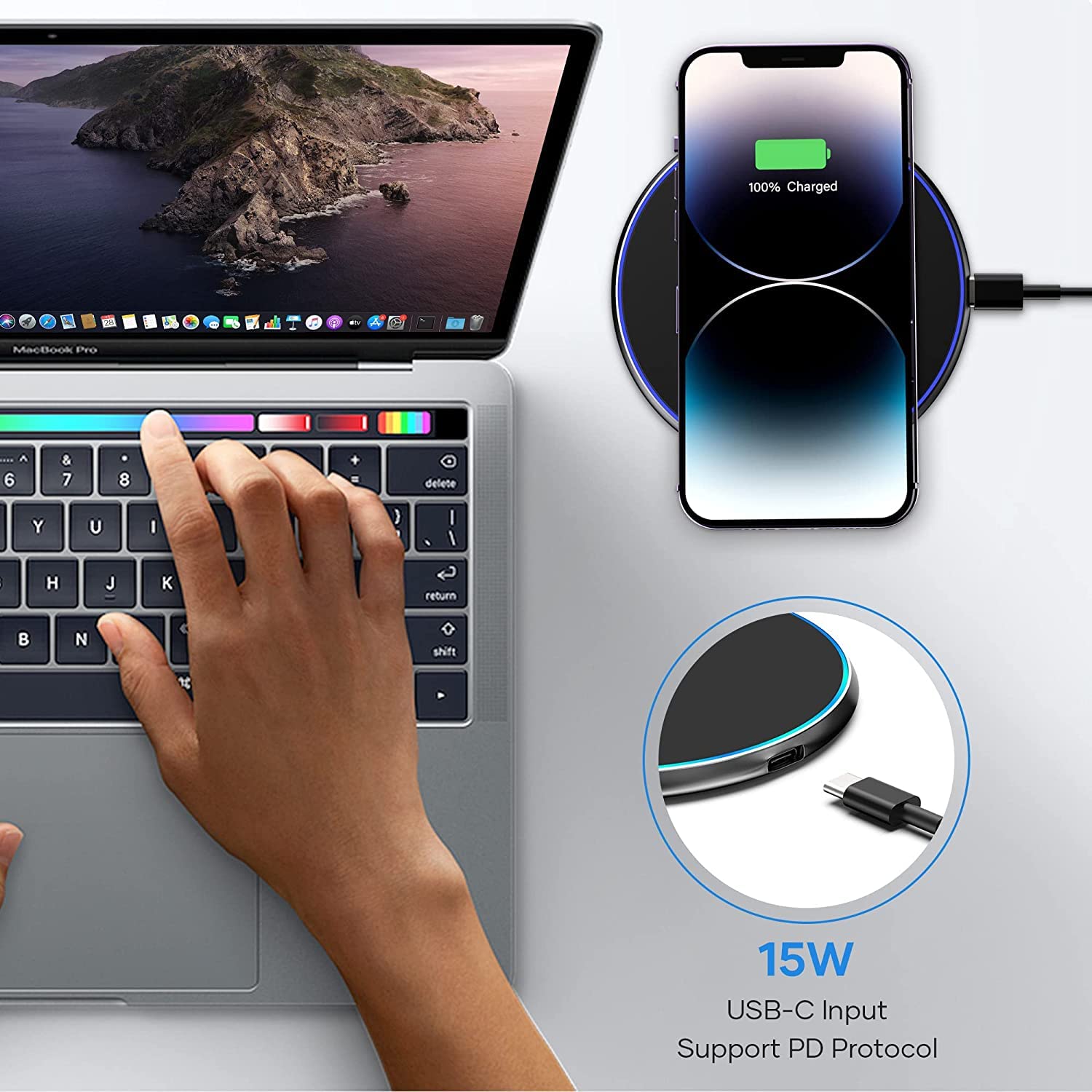 Wireless Charger, 15W Max Wireless Charging Pad, Compatible with 14/14 Plus/14 Pro/14 Pro Max/13/12/11/X/8, S22/S20/Galaxy Bud, Buds,and More