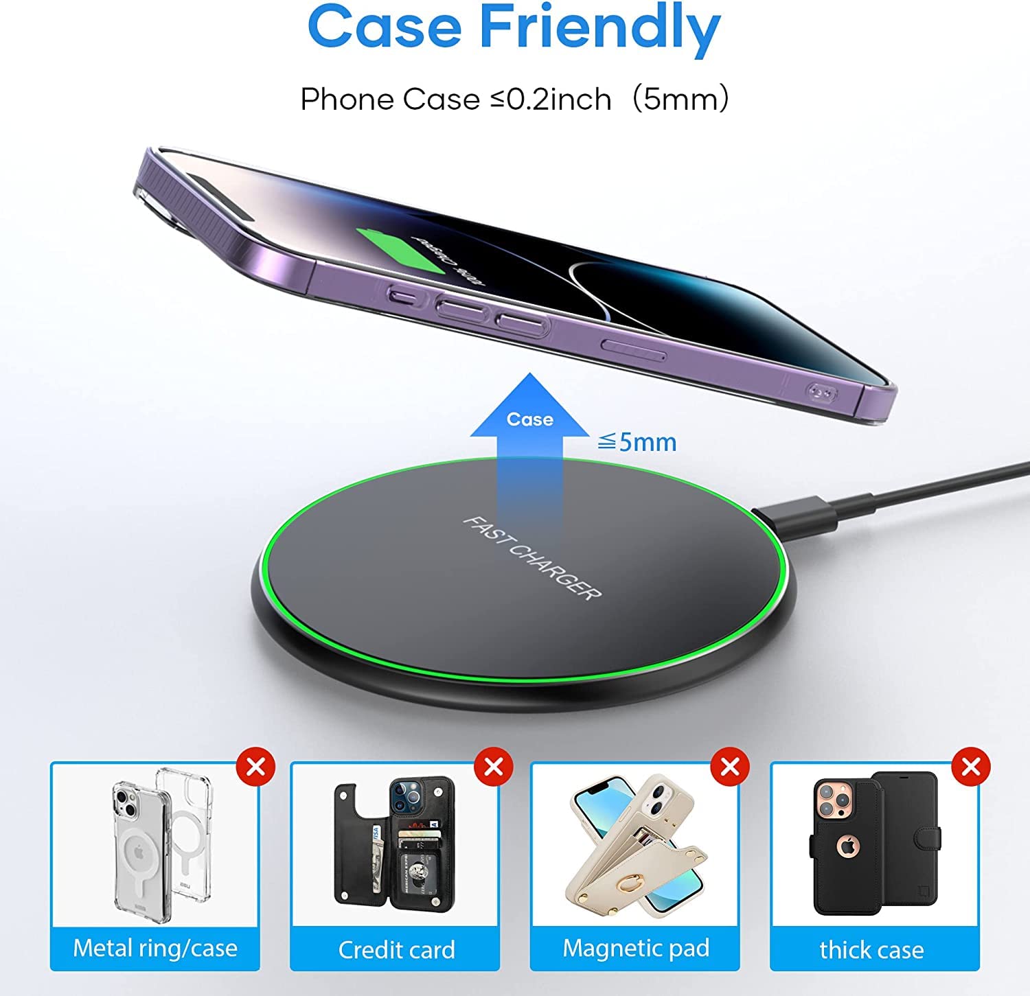 Wireless Charger, 15W Max Wireless Charging Pad, Compatible with 14/14 Plus/14 Pro/14 Pro Max/13/12/11/X/8, S22/S20/Galaxy Bud, Buds,and More