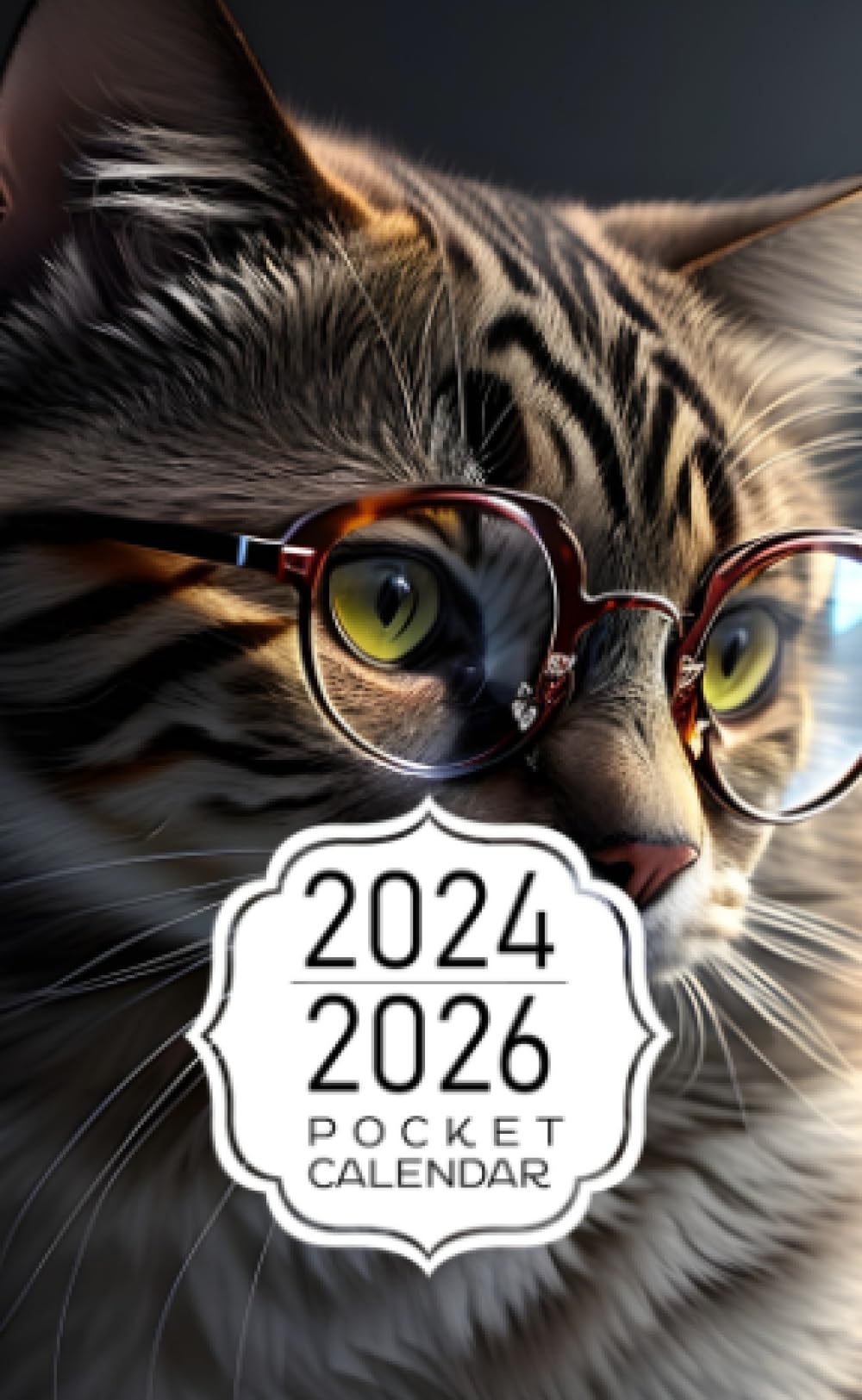 Pocket Calendar 2024-2026: Two-Year Monthly Planner for Purse , 36 Months from January 2024 to December 2026 | Artistic image | Cat with glasses