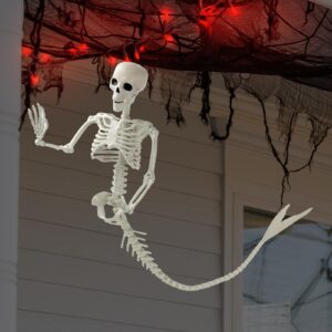 kwv 31.5 inches mermaid skeleton halloween decoration, scary tidy outdoor decoration for cemetery decoration, haunted house props indoor & outdoor merit craft ornament (1pc)