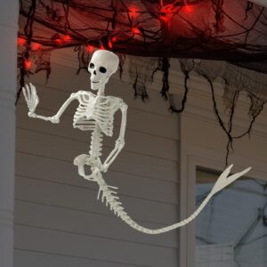 KWV 31.5 Inches Mermaid Skeleton Halloween Decoration, Scary Tidy Outdoor Decoration for Cemetery Decoration, Haunted House Props Indoor & Outdoor Merit Craft Ornament (1Pc)