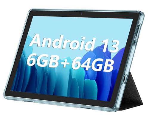 Android Tablet, 10.1 inch Android 13 Tablets 6GB RAM 64GB ROM 1TB Expand, 1280x800 IPS HD Touchscreen,6000mAh Battery, Bluetooth, Dual Camera, GMS, WiFi (Blue)