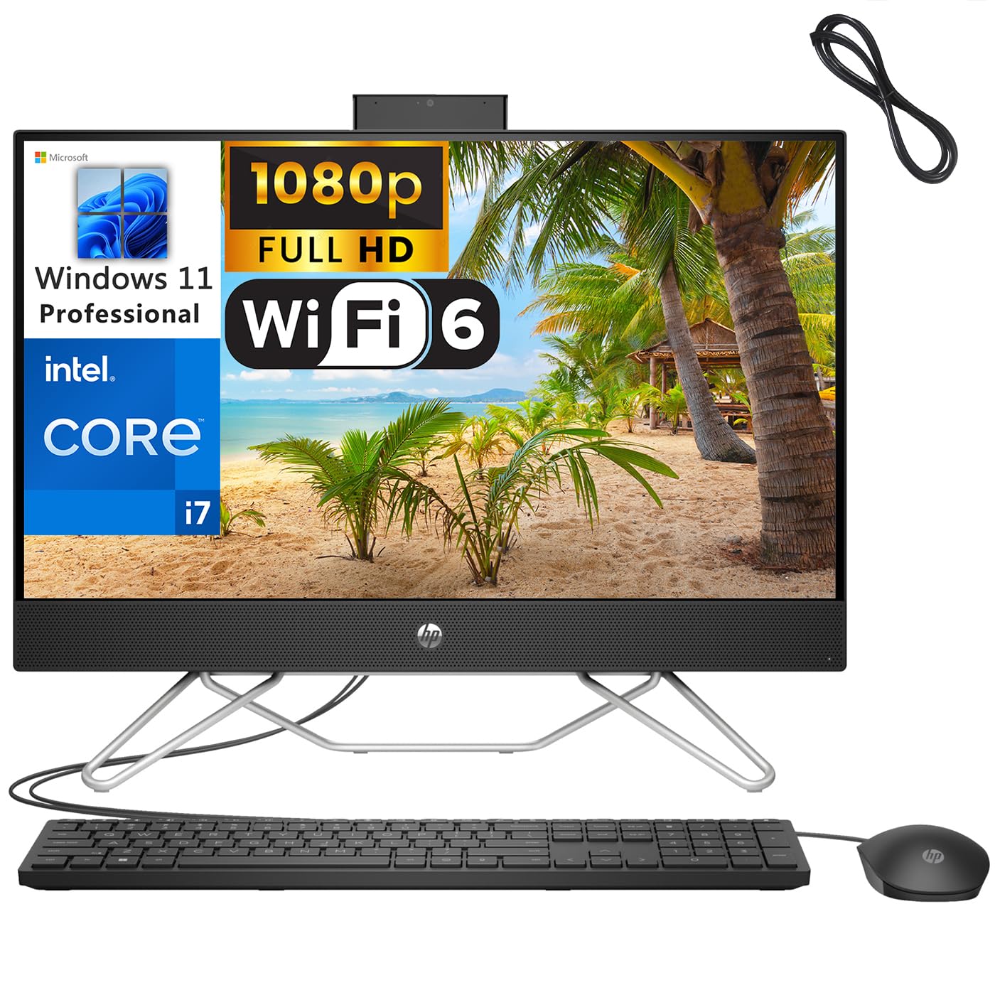 HP 24 AIO 23.8" FHD All-in-One Desktop Computer, 12th Gen Intel 10-Core i7-1255U, 16GB DDR4 RAM, 512GB PCIe SSD + 1TB HDD, WiFi 6, Bluetooth 5.2, Keyboard and Mouse, Windows 11 Home