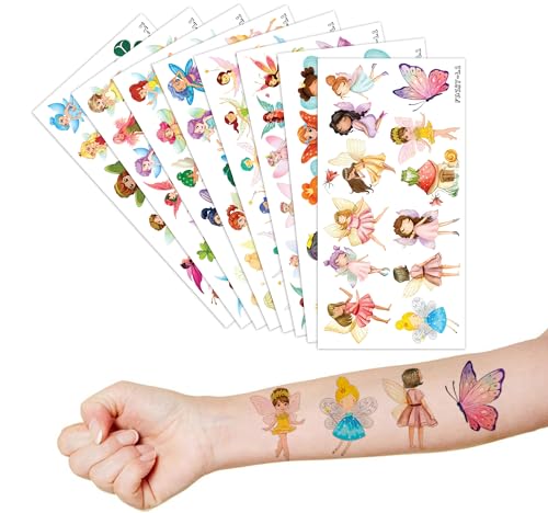 Fairy Temporary Tattoos Sticker for Kids 8 Sheet (93 Pcs) Fairy Themed Birthday Party Decorations Supplies Favors Gifts Ideas for Girls Boys Baby Showers Cute Fake Tattoo Classroom Reward Christmas