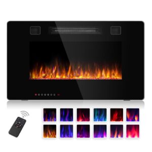 oralner electric fireplace 30 inch, recessed & wall mounted fireplace heater with 12 flame effects, 5 brightness, remote control & 8h timer, overheating protection, 750w/1500w, black (30 inches)