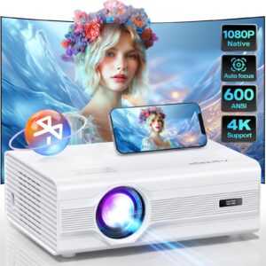 Projector with WiFi and Bluetooth, Projector 4K[Auto Focus/6D Keystone]Native1080P Projectors with 300'' Screen 600 ANSI 4K Supported 50%Zoom, Agreago Outdoor Projector for iOS/Android/TV Stick